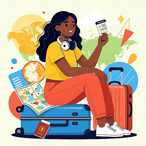 Vibrant Digital Art of Traveling Woman