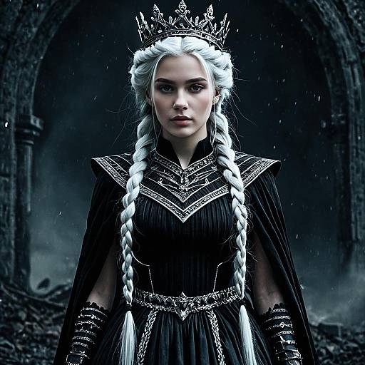 Gothic Princess in Black Gown with White Braided Hair