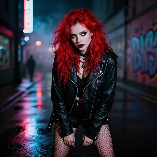 Redhead Goth in Neon Urban Night