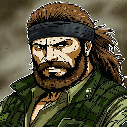 Illustration of Big boss, metal gear (series) in the style of Ajitarou (setsu)