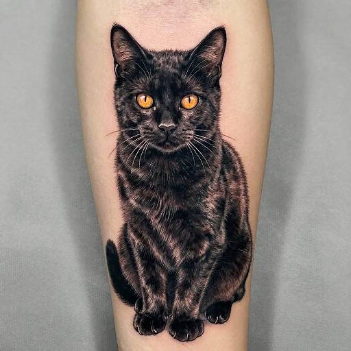 Realistic Black Cat Tattoo Design