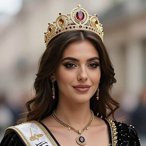 Regal Woman in Crown and Necklace