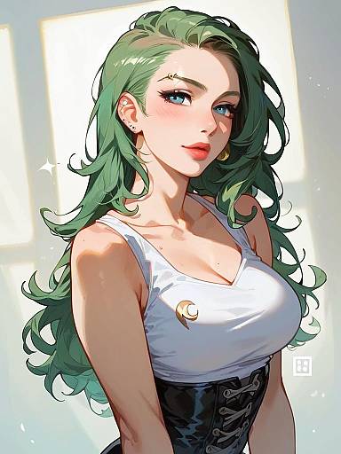 Green-Haired Woman in Sci-Fi Corset