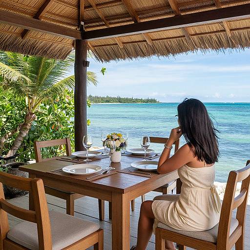 Seaside Thatched Roof Dining Scene