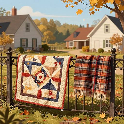 Vintage Quilts on Wrought-Iron Fence