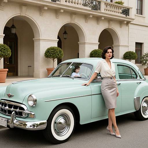Sophisticated Woman by Vintage 1950s Sedan