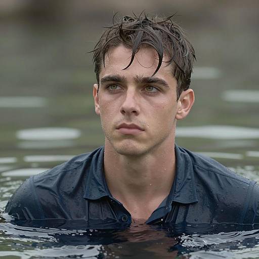 Moody Portrait of a Young Man in Water