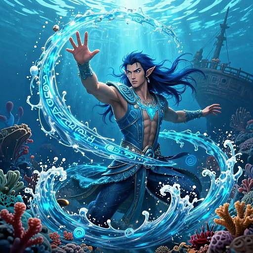 Male Sea Elf Mage Casting Water Magic