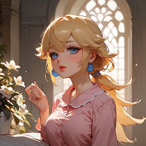 Shy Princess Peach in Casual Pajamas