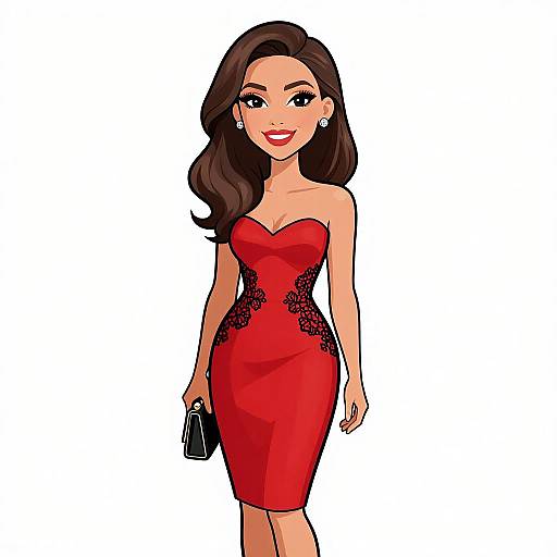 Elegant Woman in Red Evening Dress