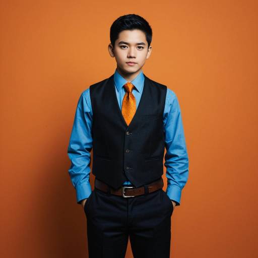 Young man in formal attire with orange background