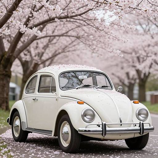 Vintage Volkswagen Amid Cherry Blossoms