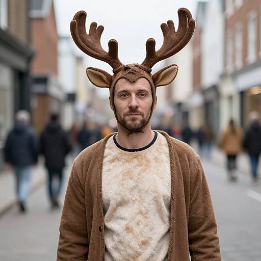 Man Wearing Stag Antler Costume