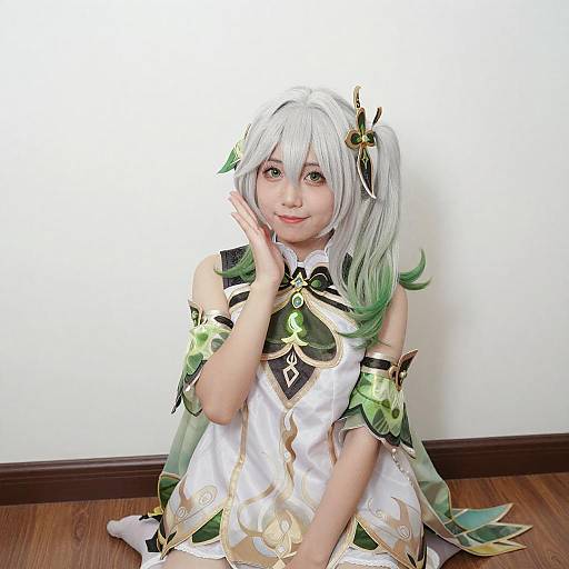 Young Woman in Green White Cosplay