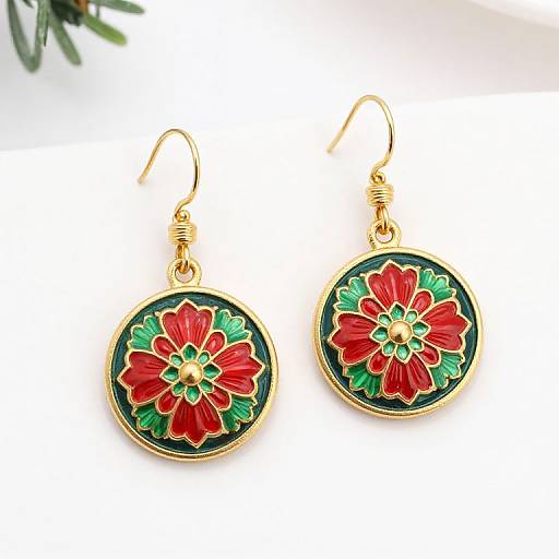 Festive Gold-Tone Floral Drop Earrings