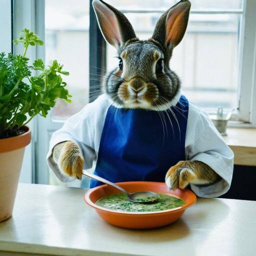 Rabbit Enjoying Soup at Home