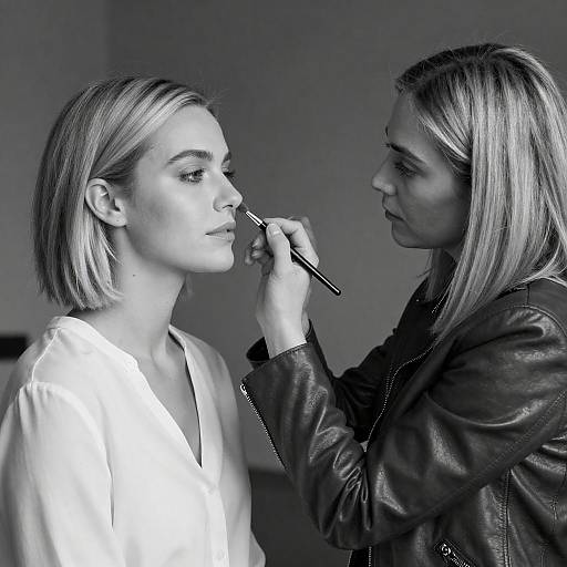 Black and White Makeup Application Scene