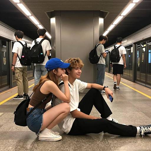 Casual Subway Moment with Young Friends