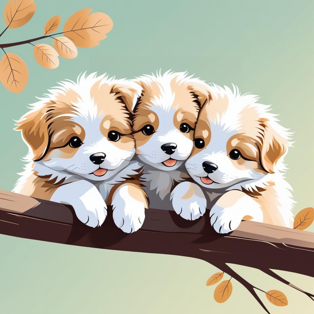 Charming Fluffy Puppies on a Branch