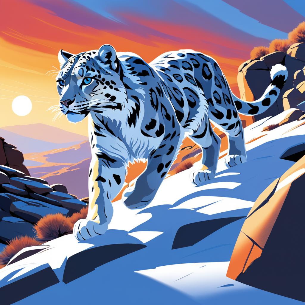 Fearless Snow Leopard in Dramatic Sunset