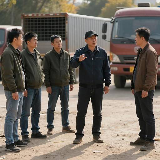 Autumn Gathering of Men in Urban Setting