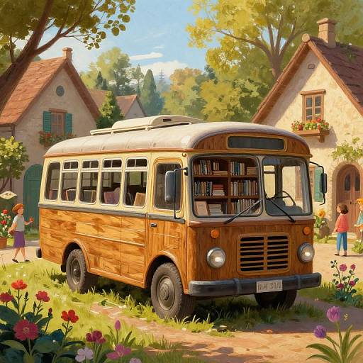 Rustic Village with Quirky Half-Bus Library