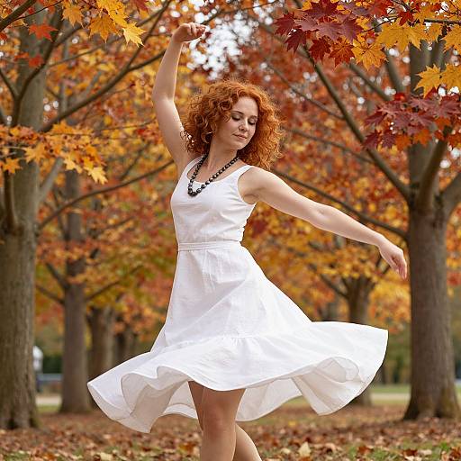 Redhead Dancing in Autumn Maple