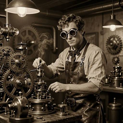 Steampunk Inventor in Vintage Workshop