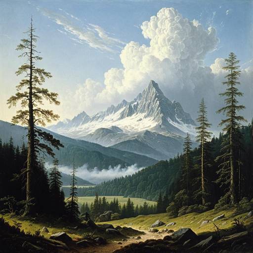 Misty Mountain Range with Forest Clearing by Caspar David Friedrich