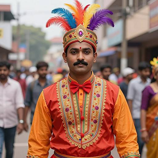 Vibrant Indian Man in Carnival Costume