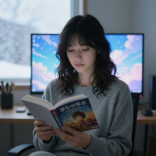 Serene Young Woman Reading in Modern Home
