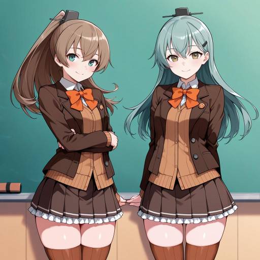 School Girls in Uniform with Frills