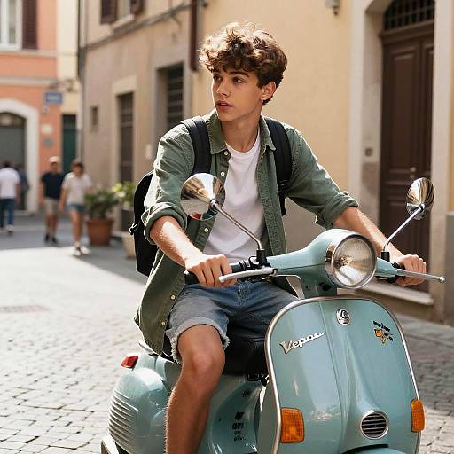 Italian Teen on Vintage Vespa