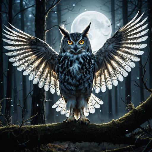 Mystical Owl with Glowing Eyes in Moonlit Forest