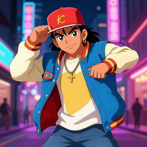 Latino Anime Character in Neon Streetwear