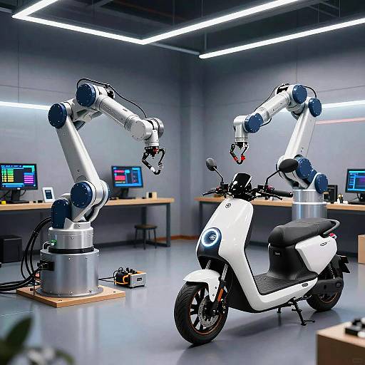 Futuristic AI Garage for E-Motorcycles