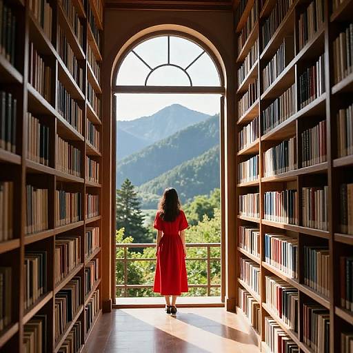 Sunlit Library Overlooking Mountain Vista