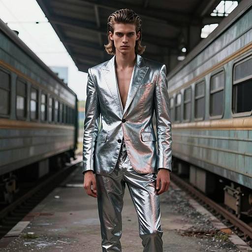 Pompadour Model in Neon Train Station