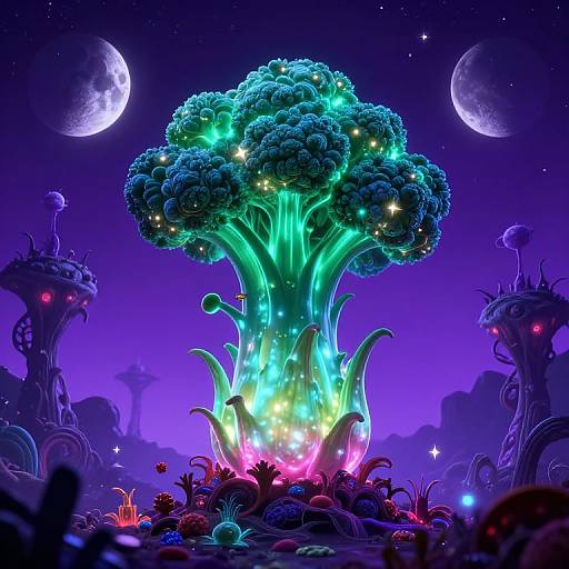 Cosmic Broccoli Alien Planet Scene