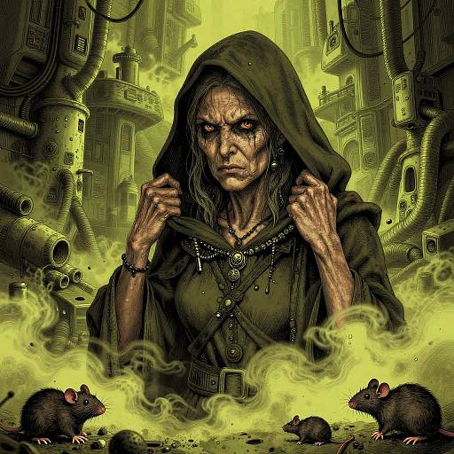 Hooded Angry Old Elf in Cyberpunk Underworld