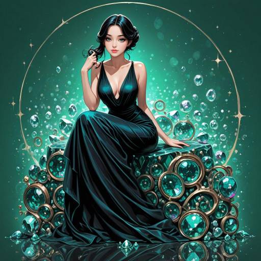 Mysterious Woman Twirling with Gemstones
