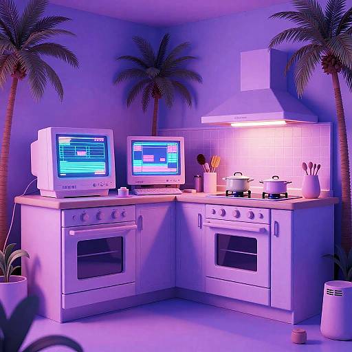 Vaporwave Retro Futuristic Kitchen Design