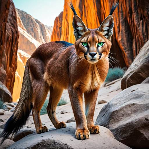 Feral Caracal in Rocky Desert Canyon