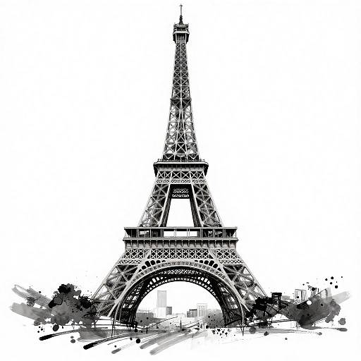 Bold Ink-Splattered Eiffel Tower Sketch