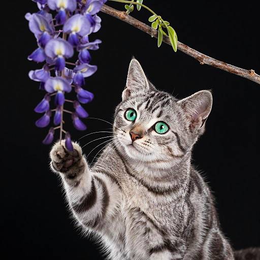 Playful Gray Tabby Kitten with Wisteria