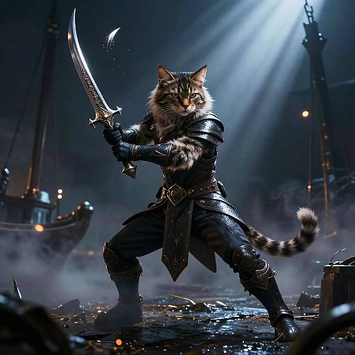 Feline Rogue Assassin at Shadowed Docks