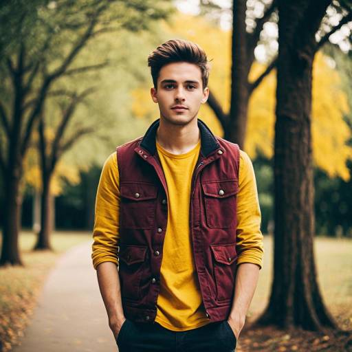 Young Man Standing on Autumn Path