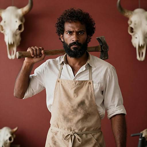 Confident Black Man with Hammer Portrait