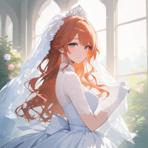 Elegant Anime Bride in Romantic Setting