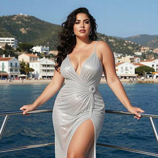 Confident Woman on Sunny Coastal Boat